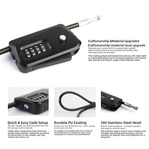 <span class=keywords><strong>Candado</strong></span> de Combinación Retráctil y Ajustable con Cable de Acero, <span class=keywords><strong>Candado</strong></span> Portátil para Bicicletas, <span class=keywords><strong>Candado</strong></span> Antirrobo sin Llave para Bicicletas Eléctricas Universales - Product Image 4