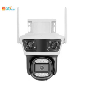 Caméra de surveillance CCTV sans fil solaire HD à trois objectifs Glomarket 3MP, vision nocturne CMOS, sirène intégrée, mise au point fixe - Product Image 1