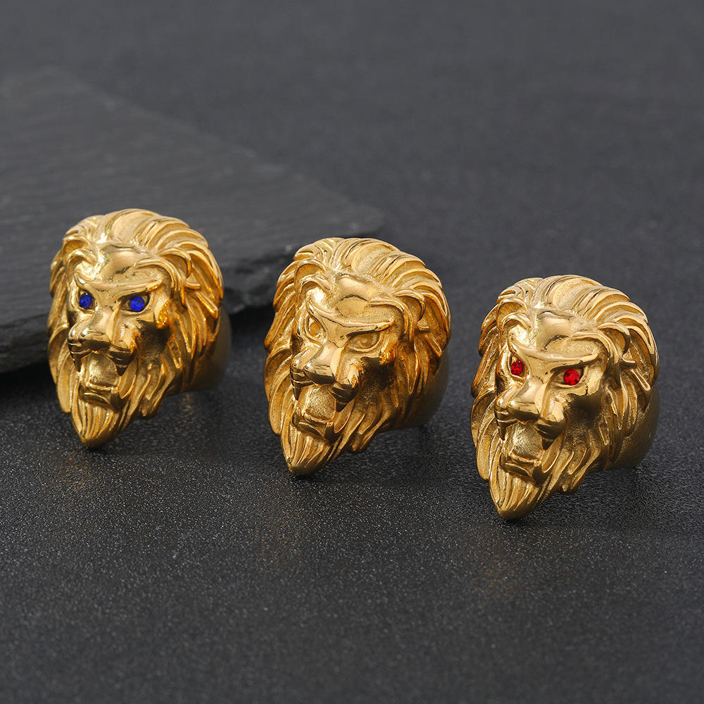 DAIHE European and American Men's Lion Ring Hip-Hop Punk 18k Gold