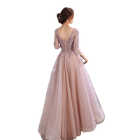 Robe de soirée scintillante rose poudré, coupe trapèze, col en V, manches longues, en tulle pailleté, robe de bal de luxe, Vestido De Gala Elegante