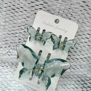 QianJin Großhandel 3 teile/satz Irisierende Schmetterling Haar Klaue Clips Set für Frauen Mädchen Transparente Kunststoff Haarschmuck - Product Image 1