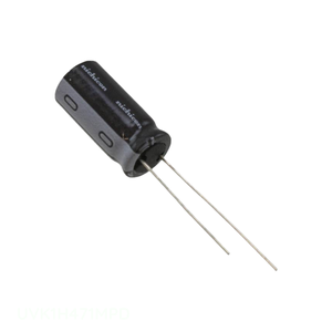 Condensador de Canal de Fabricante CAP ALUM 470UF 20% 50V RADIAL TH de Montaje a Orificio 470 uF UVK1H471MPD - Product Image 1