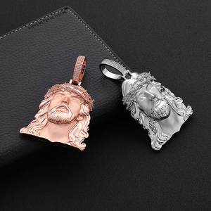 Colgante NUOYA de Jesús Chapado en Plata con Corona de Espinas y Circonitas, Amuleto de Cabeza de Jesús, Joyería Religiosa Hip Hop para Hombre - Product Image 3