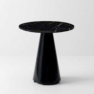 <b>Black</b> Marble <b>Round</b> Coffee <b>Table</b> Conical Pedestal <b>Side</b> <b>Table</b> Modern Living Room Furniture - Product Image 1