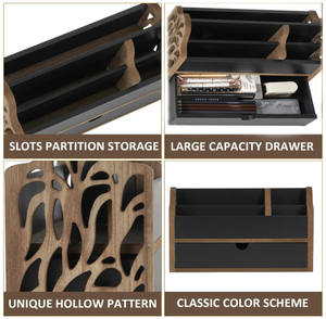 منظم ملفات خشبي أسود مفرغ بخمس فتحات للمكتب والبريد، رف تخزين خشبي للمدرسة والمنزل، الأكثر مبيعًا - Product Image 2