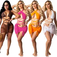 Bestseller Sexy Sheer Layer Mesh Frauen Split Typ 3 Stück Badeanzug Sommer Bikini Cover Up Rock Frauen 3 Stück Badeanzug