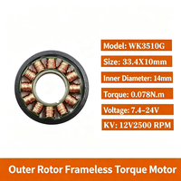 Moteur BLDC sans cadre à couple élevé WK3510G 7.4-24V 0.078Nm 2500RPM à arbre creux pour drone, cardan, dispositif médical, système de bras et équipement