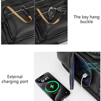 Ransel Bisnis Kulit Asli Hitam Klasik Tahan Lama dengan Kompartemen Laptop, Port Pengisian Daya USB, Tahan Air, Ransel Laptop Pria