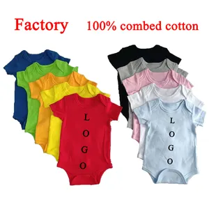 Bailey-tutina all'ingrosso neonato pagliaccetto vestiti pianura stampa personalizzata manica corta vuoto 100% cotone pettinato tutina per bambini