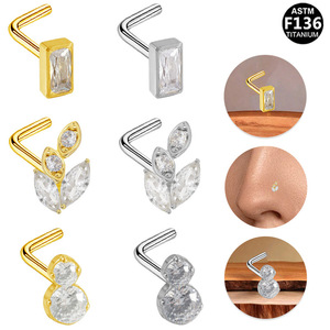 Piercing de nez en titane en forme de L F136 avec cristal de zircon, bijou pour usage quotidien, motif cœur végétal - Product Image 1