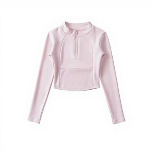 T-shirt de yoga à manches longues pour filles, coupe régulière, respirant, avec col montant, design amincissant, en Spandex/Coton - Product Image 1