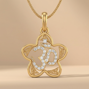 Collier en or avec pendentif étoile florale symbole Om en diamant taille ronde de qualité supérieure, bijou raffiné - Product Image 1