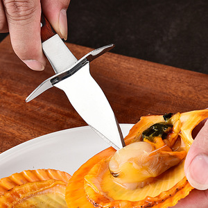 Venta al por mayor, cuchillo de ostra de acero inoxidable anticorte grueso, mango de madera colorido, abridor de mariscos con herramienta de metal de concha Vieira - Product Image 4