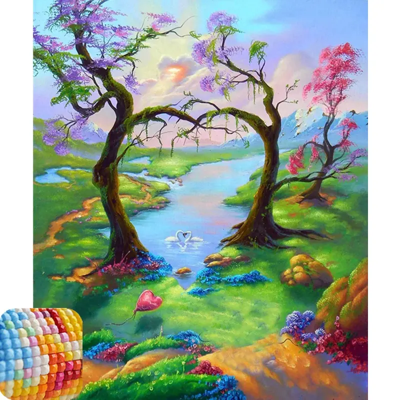 Yiwu yuhui amante do cisne, em lago, paisagens, broca completa, diy, pintura a óleo, pintura em tela