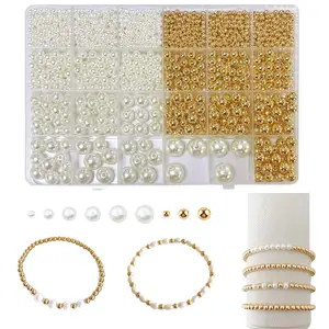 亚克力不同尺寸的珍珠珠套装，适合女性DIY手链制作套件，配有5种金属间隔珠，适合珠宝制作