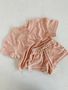 Ensemble de vêtements pour enfants en tissu éponge d'été personnalisé à manches courtes pour garçons et filles, tenues douces pour enfants - Product Image 2