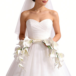 זר פרחים מלאכותי בסגנון וינטג' אלגנטי, עשוי PU עם פנינים, בצורת מפל, לאירועי חתונה, אביזר לצילום, מתנה, קישוט, פרחים נצחיים. - Product Image 1