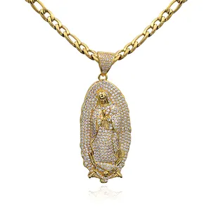 Trendy Golden Silver Hiphop Chains Religion Jewelry Virgin Mary Pendant Necklaces Fashion Maria Pendants Necklace