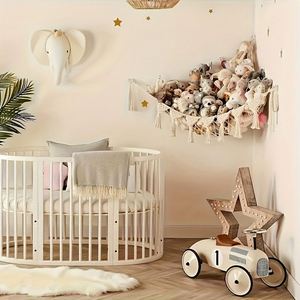 Cotton Rope Corner Organizer Handwoven Triangle Storage Net with Tassels for Kids Room or Living Space - Product Image 4