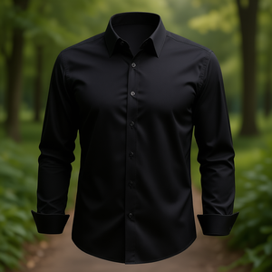 Chemise habillée slim fit pour homme, manches longues, noire, extensible, infroissable, pour affaires, cérémonies et mariages - Product Image 2