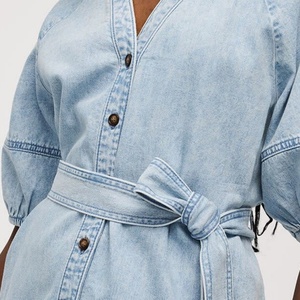 Robe en jean boutonnée à manches courtes pour femme, haute qualité, tendance, décontractée, mini-robe pour tous les jours, 2025 - Product Image 5
