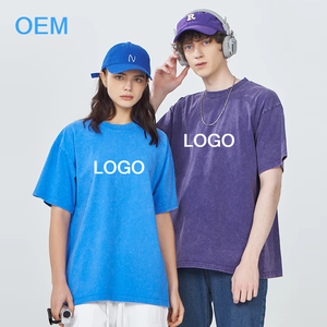 เสื้อยืดโอเวอร์ไซส์ผ้าถักสไตล์วินเทจเรียบง่าย พิมพ์โลโก้ได้ตามต้องการ ผ้าฝ้ายฟอกสีแบบ Stone Washed และ Acid Washed ทรงหลวมสำหรับผู้ชาย - Product Image 1