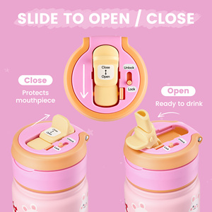 Botella de Agua de Acero Inoxidable para Niños con Diseño Impreso, Aislamiento de Doble Capa, Revestimiento Antideslizante, Tapa con Cierre Deslizante y Pajita - Product Image 2