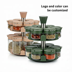 <span class=keywords><strong>Set</strong></span> di 12 Barattoli in Vetro per Spezie a 2 Livelli con Supporto Girevole a 360° in Acciaio Inox, Contenitori per Condimenti con Coperchio in Plastica, Organizzazione per Armadietto da Cucina - Product Image 4