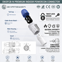 Prise femelle Powercon IP44 3 broches, 20A 250V, coque ignifuge UL94-V0 PA6, verrouillage par loquet, bornes en cuivre plaqué, câblage par vis et soudure