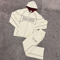 Ensemble de survêtement personnalisé pour homme, beige crème, avec passepoil contrastant, sweat à capuche zippé et pantalon de jogging en molleton athlétique, style streetwear hip-hop