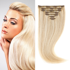 Extensions de cheveux blondes lisses à clipser, cheveux humains Remy, double trame, couverture complète, application facile, cheveux vierges pour femmes, usage quotidien. - Product Image 2