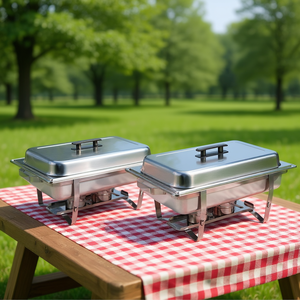 Juego de platos rectangulares metálicos con tapa para servir en fiestas, 2 juegos. - Product Image 2