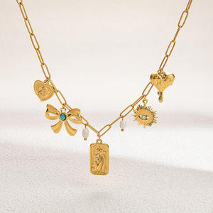 Sun Pendant <b>Necklace</b> 18K Gold Plated Stainless Steel Geometric Design Party Jewelry Clavicle Chain Fashion <b>Statement</b> Piece - Product Image 3