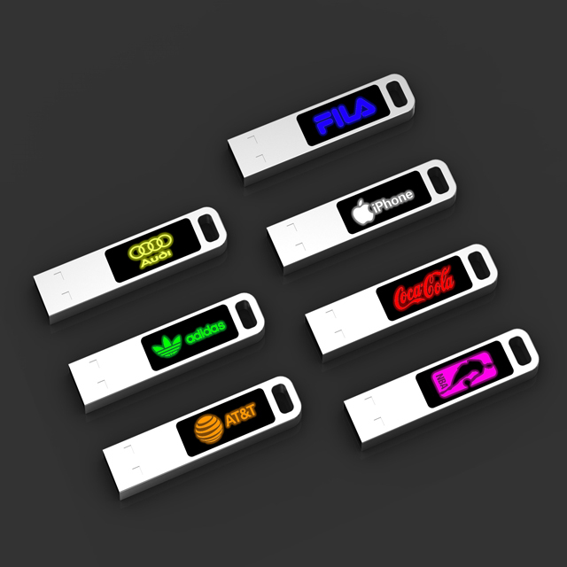 LED Light Metal USB Flash Drive with Laser Logo USB 2.0 Interface Encryption 2-Year Warranty 15MB/s Reading Speed