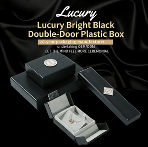 <b>Black</b> Leather-covered Paper Bracelet Ring Jewelry case Set of Two Open Pendants Earring Storage <b>Box</b> - Product Image 1