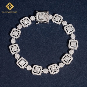 Bracelet Hip Hop en argent plaqué argent avec moissanite VVS glacée, diamant baguette, bracelet cubain en argent 925, testeur de diamant inclus - Product Image 2