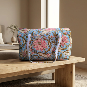Quilted Cotton Duffle <b>Bag</b> Luxury Sport Weekender Large Capacity Durable Zipper Closure Trending Women's Unique Travel Handbag - Product Image 4