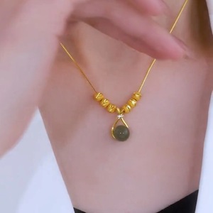 Hetian Jade Lucky Bag Necklace Women's Gold Chain Ball Pendant Everyday Wear Geometric Design Claw Setting XL-137 - Product Image 4