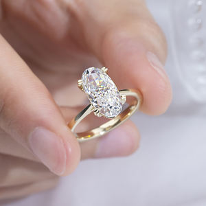 Anillo de Compromiso de Diamante Cultivado en Laboratorio, Joyería de Moda, Forma Ovalada, 9K, 3CT, D VVS1, Messi Jewelry MSR-1811 - Product Image 4