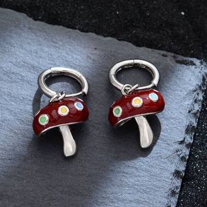 ต่างหูหยดน้ำมันรูปเห็ดทองแดงและทองเหลืองน่ารักต่างหูห่วงแฟชั่นชุบเงินทันสมัยสำหรับปาร์ตี้ - Product Image 4