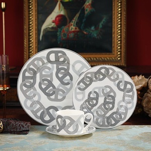 Vente chaude 4 pièces gris annulaire luxe en céramique salle à manger ensembles exquis décor à la maison porcelaine vaisselle ensembles - Product Image 1