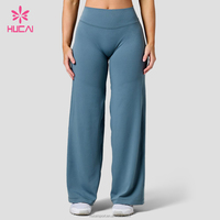 Pantalon de yoga évasé taille haute pour femme HUCAI, avec logo personnalisé, anti-effet camel toe, compression, rehaussement des fesses, idéal pour la gym et le fitness
