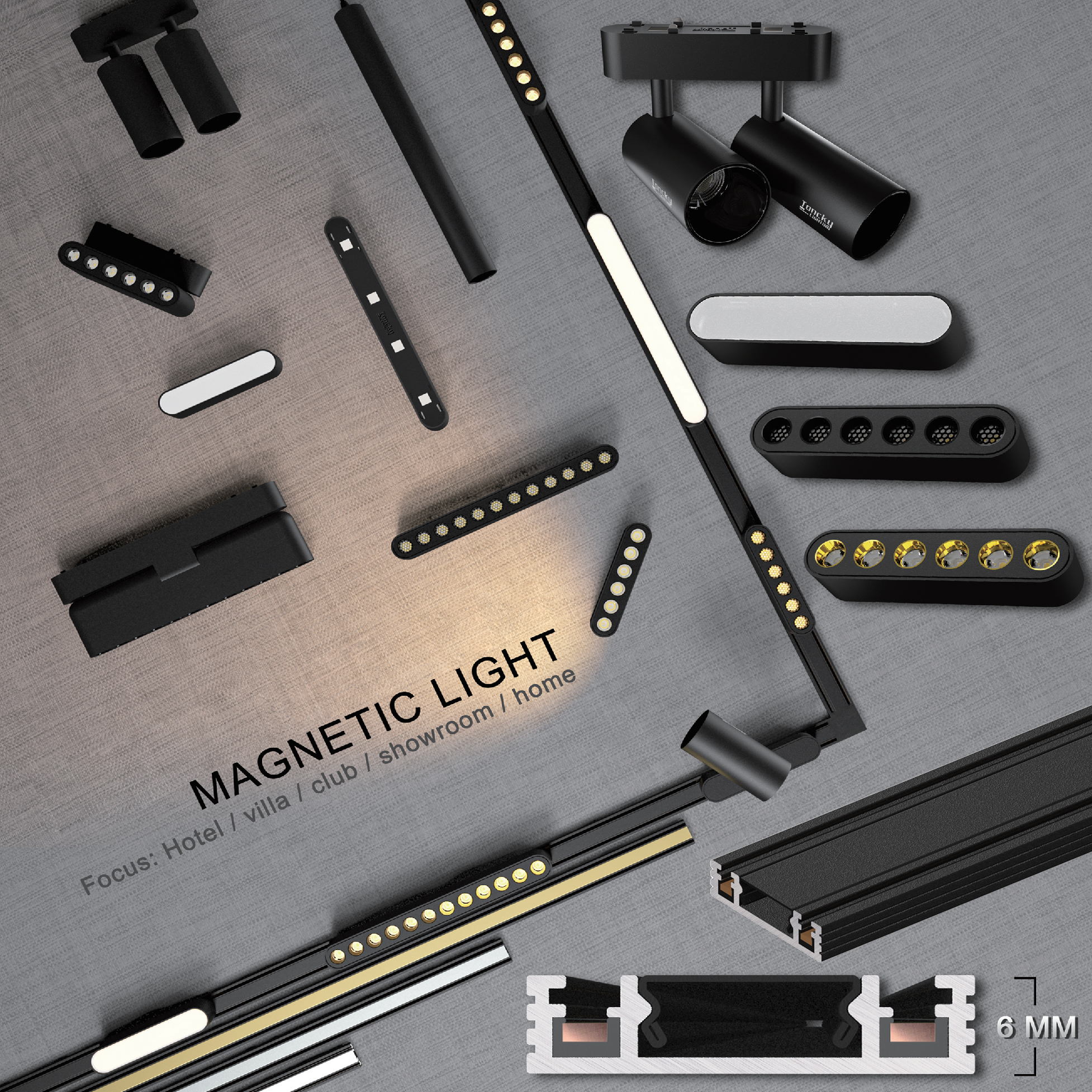 Modern Spotlight 48V Led Track Lights 6mm Ultra Slim Magnetic Track Light System For Lighting