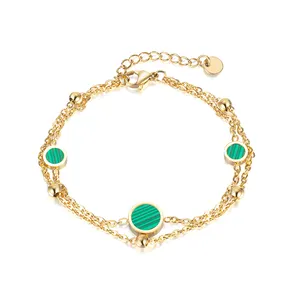 Pulsera personalizada de acero inoxidable para mujer, cadena de eslabones, resistente al agua, chapado en oro de 18K, joyería femenina de moda, abalorio de malaquita