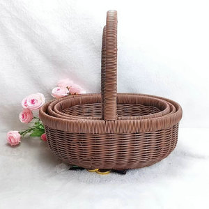 Cesta redonda de mimbre tejida a mano con asa para almacenamiento de frutas y verduras, decoración del hogar - Product Image 2