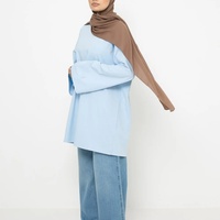 Vêtements de sport musulmans, vêtements de sport islamiques, vêtements de sport pour femmes, hijab, coupe ample, coton taupe clair, haut ample, t-shirt bleu ciel