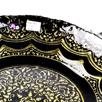 Assiette de présentation en verre noir de luxe, bord ondulé floral doré antique, pour table de mariage, centre de table en verre soufflé