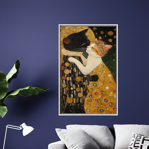Gustav Klimt Cat Couple <b>Canvas</b> Art: Romantic Printed <b>Canvas</b> Decor,WHITE <b>FRAMED</b> <b>CANVAS</b> - Product Image 2