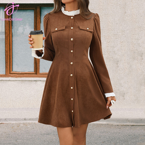 Vestido de <span class=keywords><strong>Corduroy</strong></span> Vintage Elegante com Detalhes em Renda e Mangas Longas para Mulheres Loveda Outono/Inverno - Product Image 4