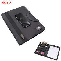 Dossier multifonctionnel en cuir avec banque d'alimentation sans fil, clé USB et lumière LED Logo Office Manila Folder